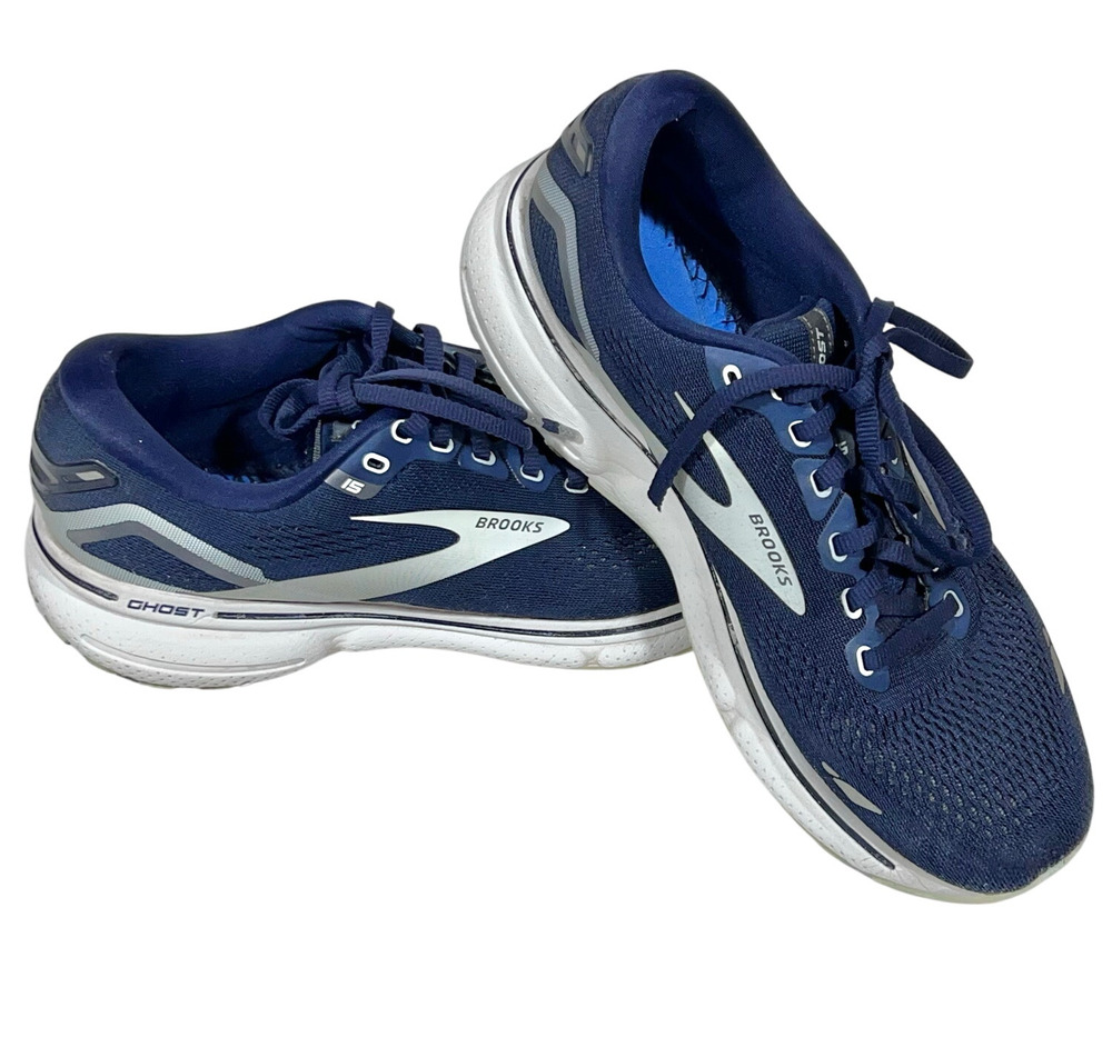 Brooks Ghost 15 Running Shoes Women 9 Navy Blue White Sneakers 1203801B450